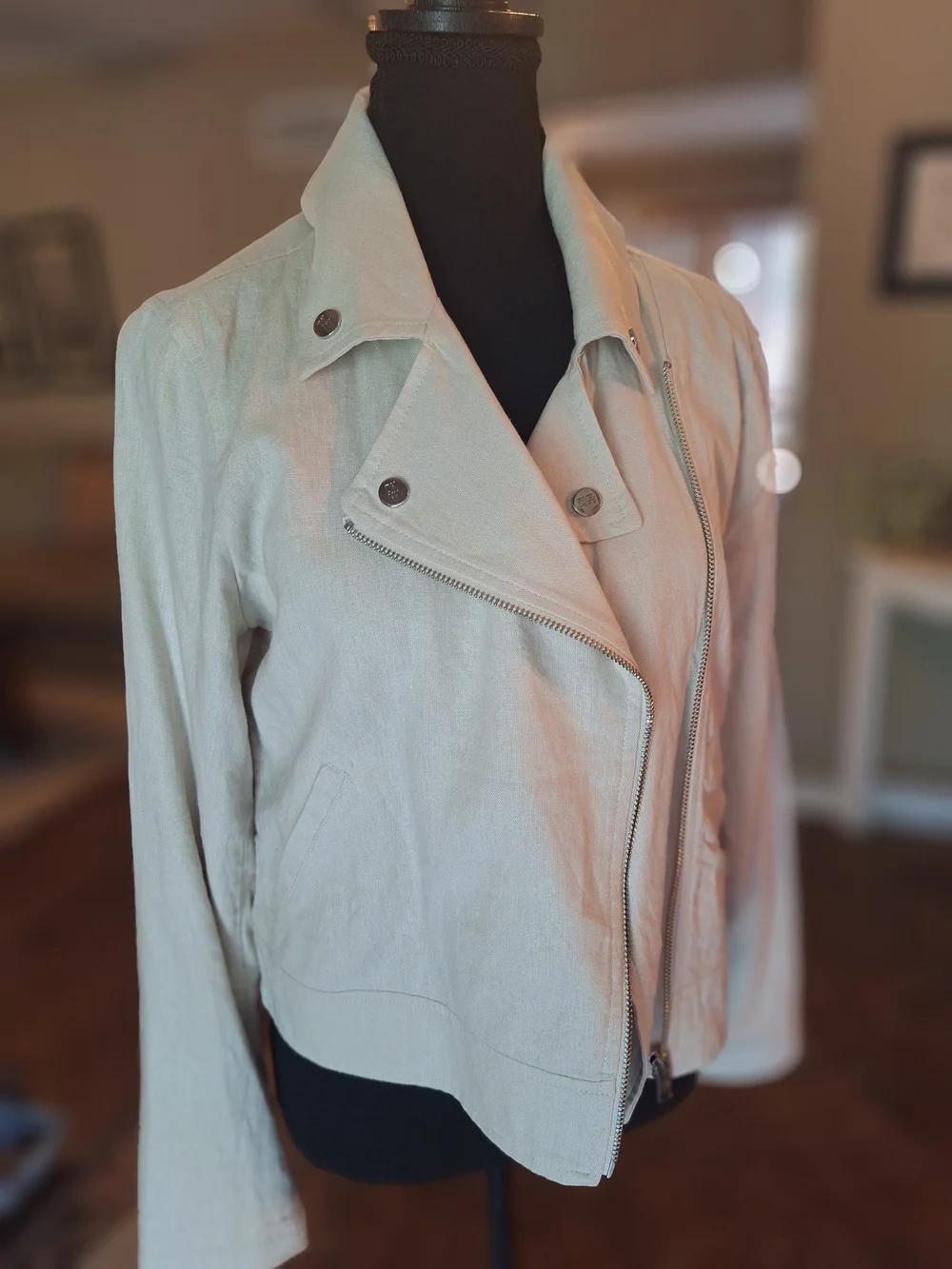 NWT DKNY Linen Women's Cream Moto Jacket Sz S